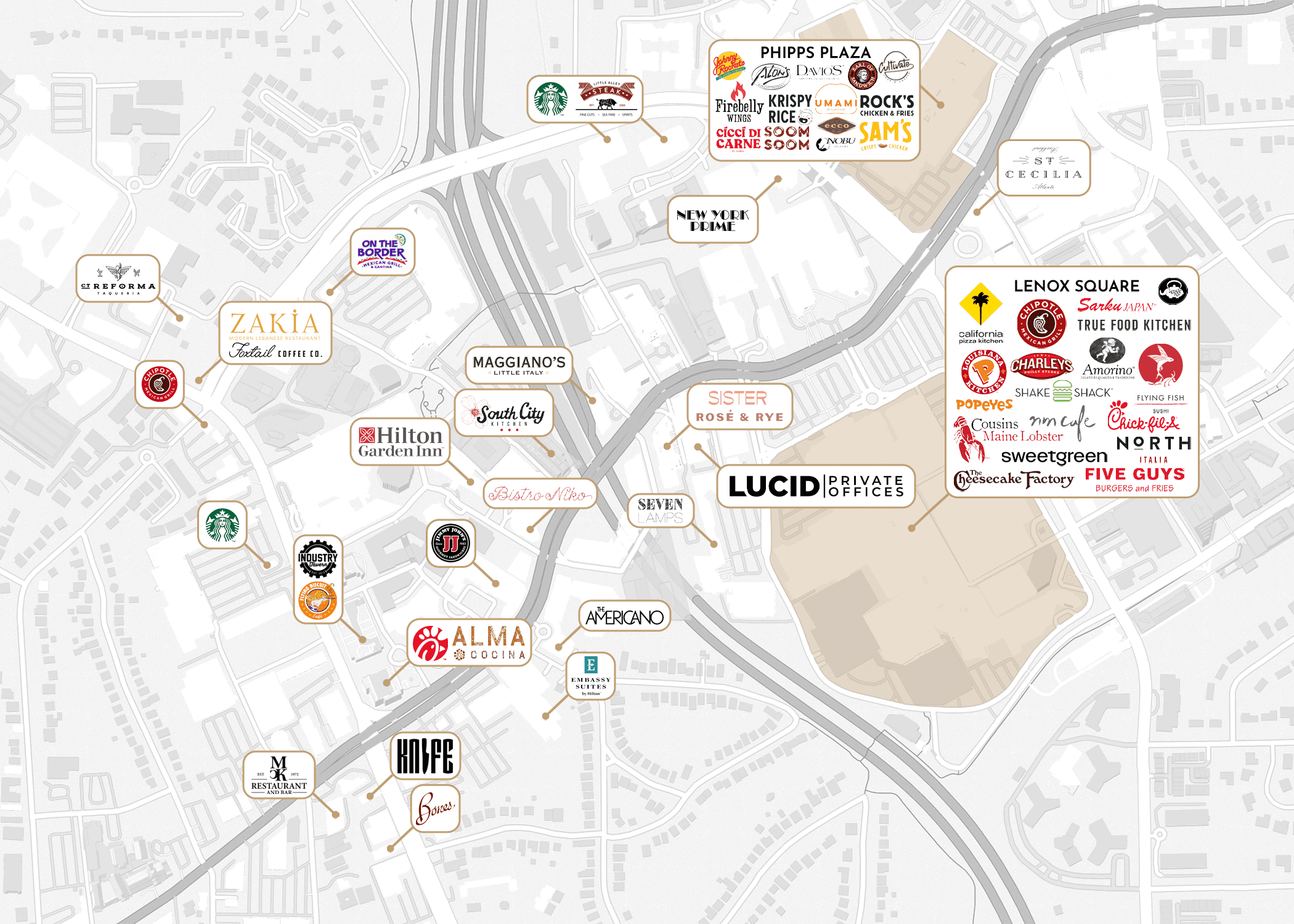 Nearby amenities map for Buckhead