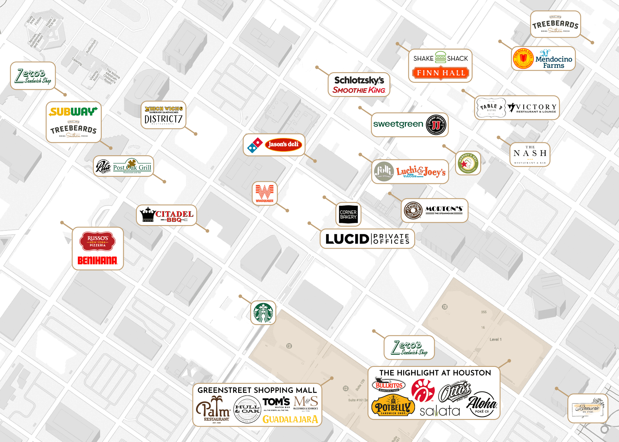 Nearby amenities map for Downtown / Main Street