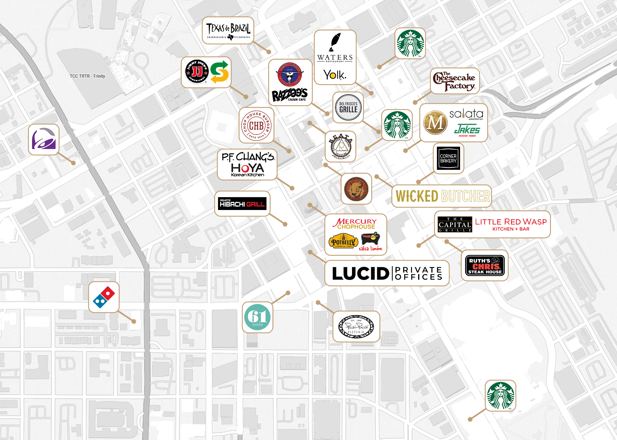 Nearby amenities map for Forth Worth Downtown / Sundance 