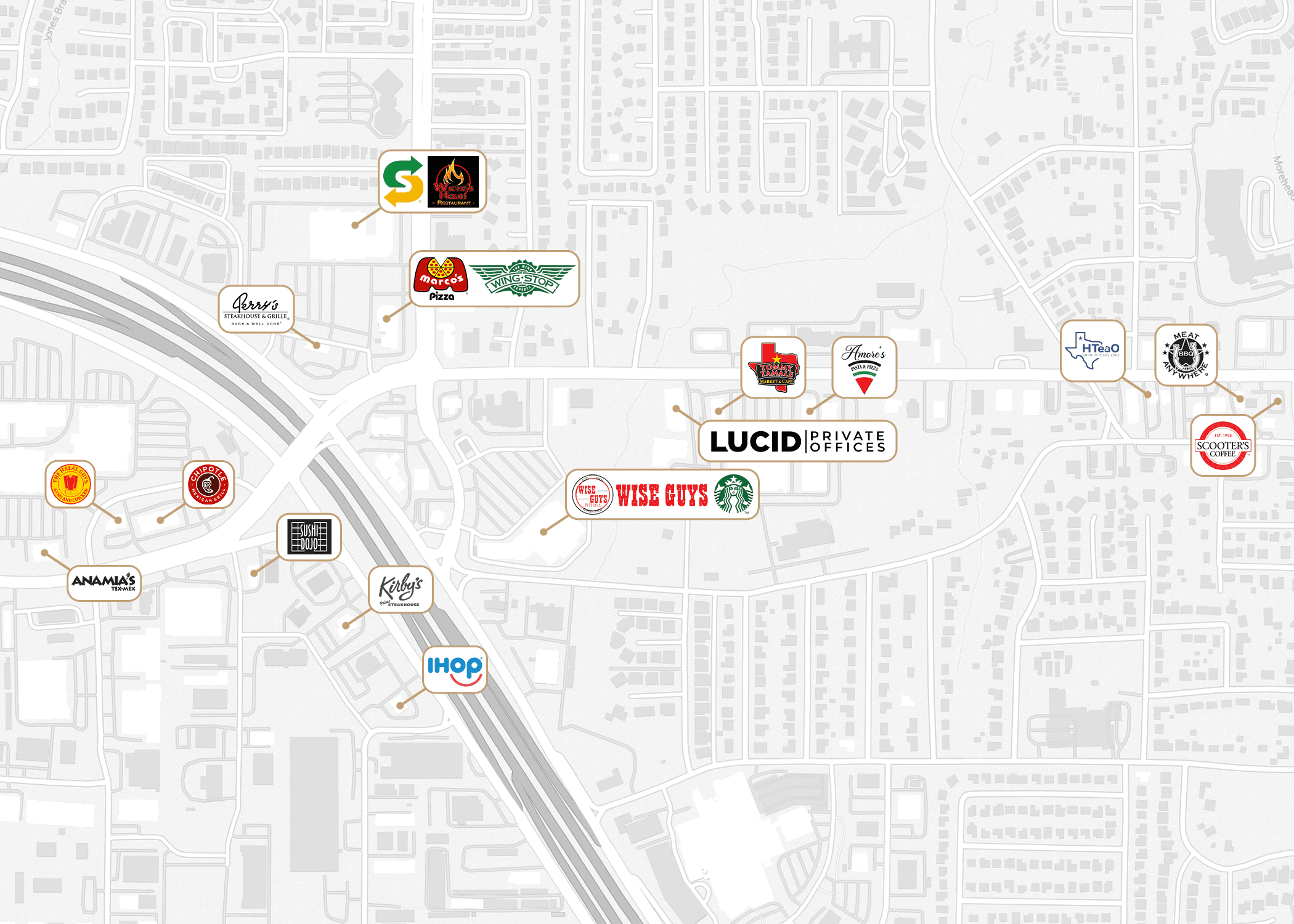 Nearby amenities map for Grapevine / DFW Airport 