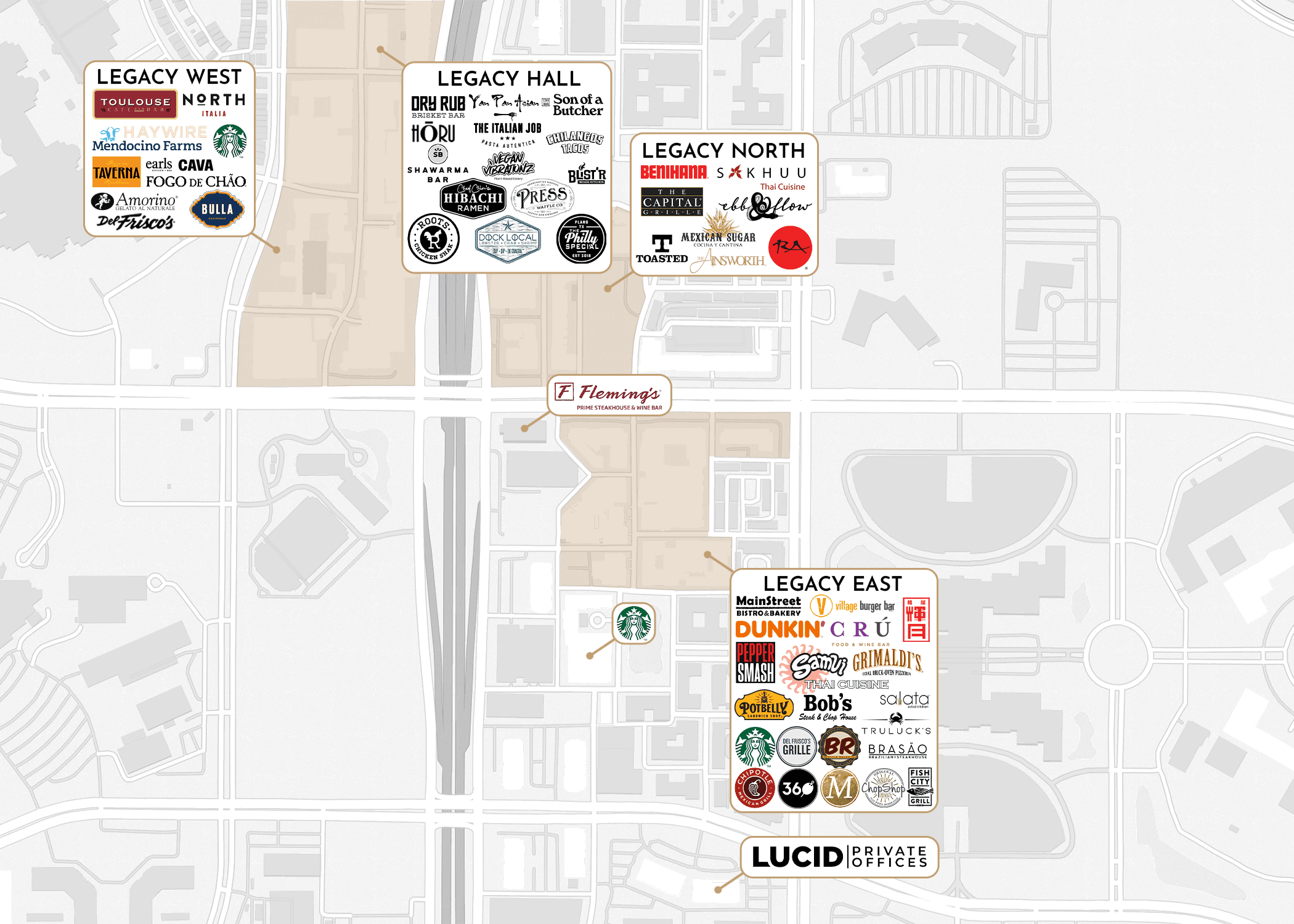 Nearby amenities map for Legacy / Frisco 