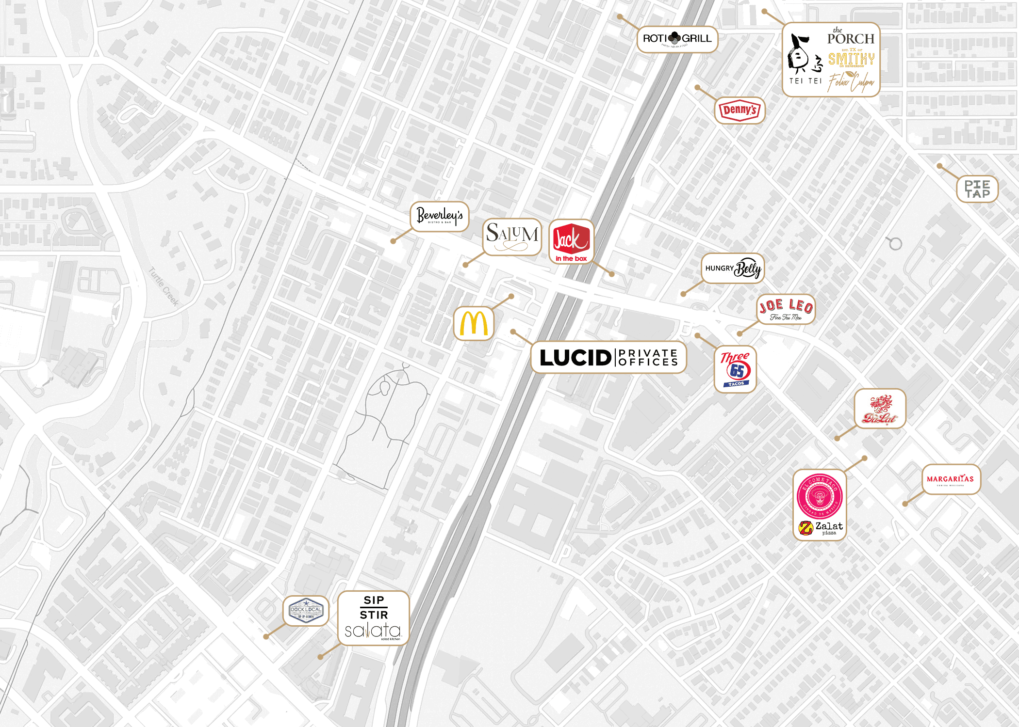 Nearby amenities map for Uptown / Central Expressway 