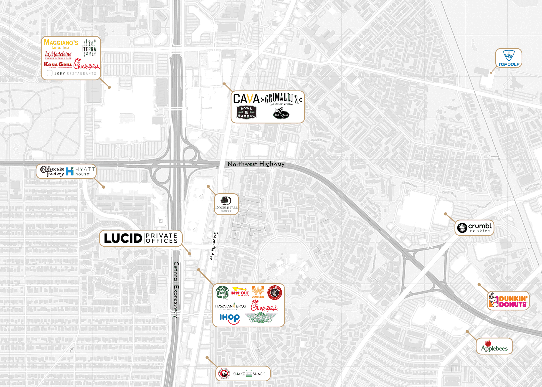 Nearby amenities map for Northpark / Central Expressway